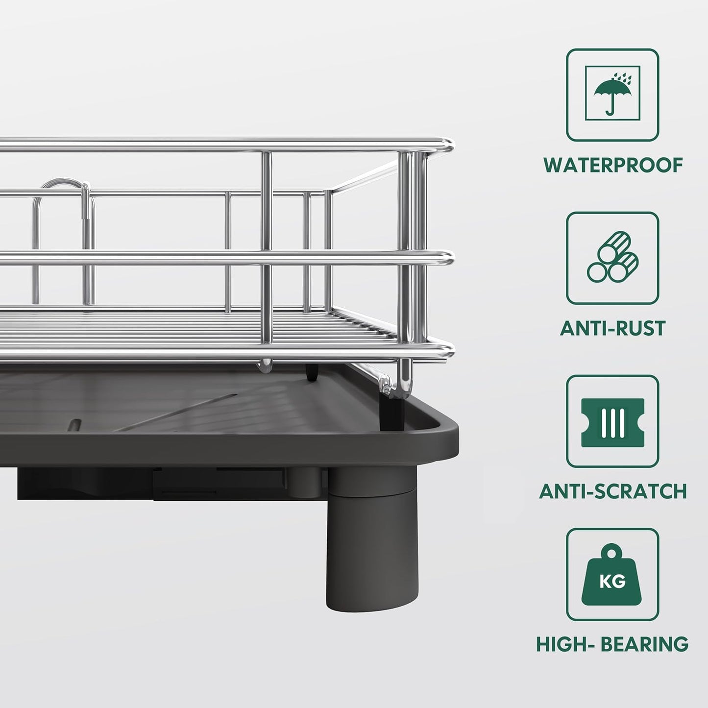 JASIWAY Stainless Steel Dish Drainers Drying Rack for Kitchen Counter with Drainboard, Rust Proof Metal, Space Saving, Modern Aesthetic, Compact Plates Strainers with Extra Mat, Silver