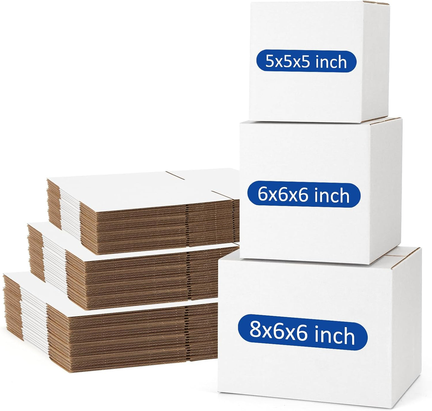 Assorted-Sizes-Shipping-Boxes-45-Pack: 5x5x5 & 6x6x6 & 8x6x6 Small-Shipping-Boxes-Mailers, White Corrugated-Cardboard-Boxes-for-Packing-Small-Business Mailing