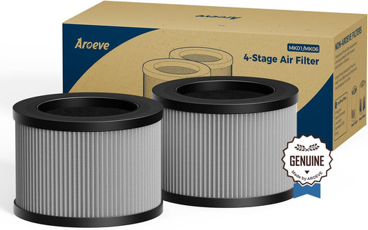 AROEVE MK01&MK06 Air Purifier Replacement Filter, Smoke Remove Material 4 -in-1 with Activated Carbon Mix, Against for Smoke, Odors, and VOCs, 2 Pack- Grey