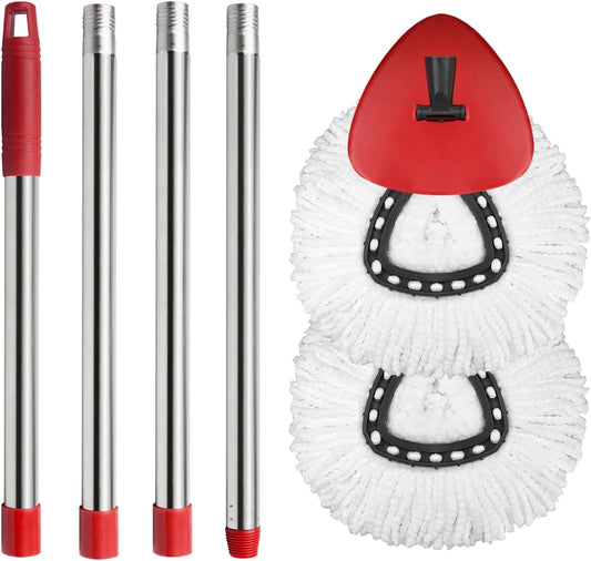 2 Spin Mop Head Replacement, 1 Base, 1 Mop Handle (30-58in) Combo Mops Set Compatible with OCedar