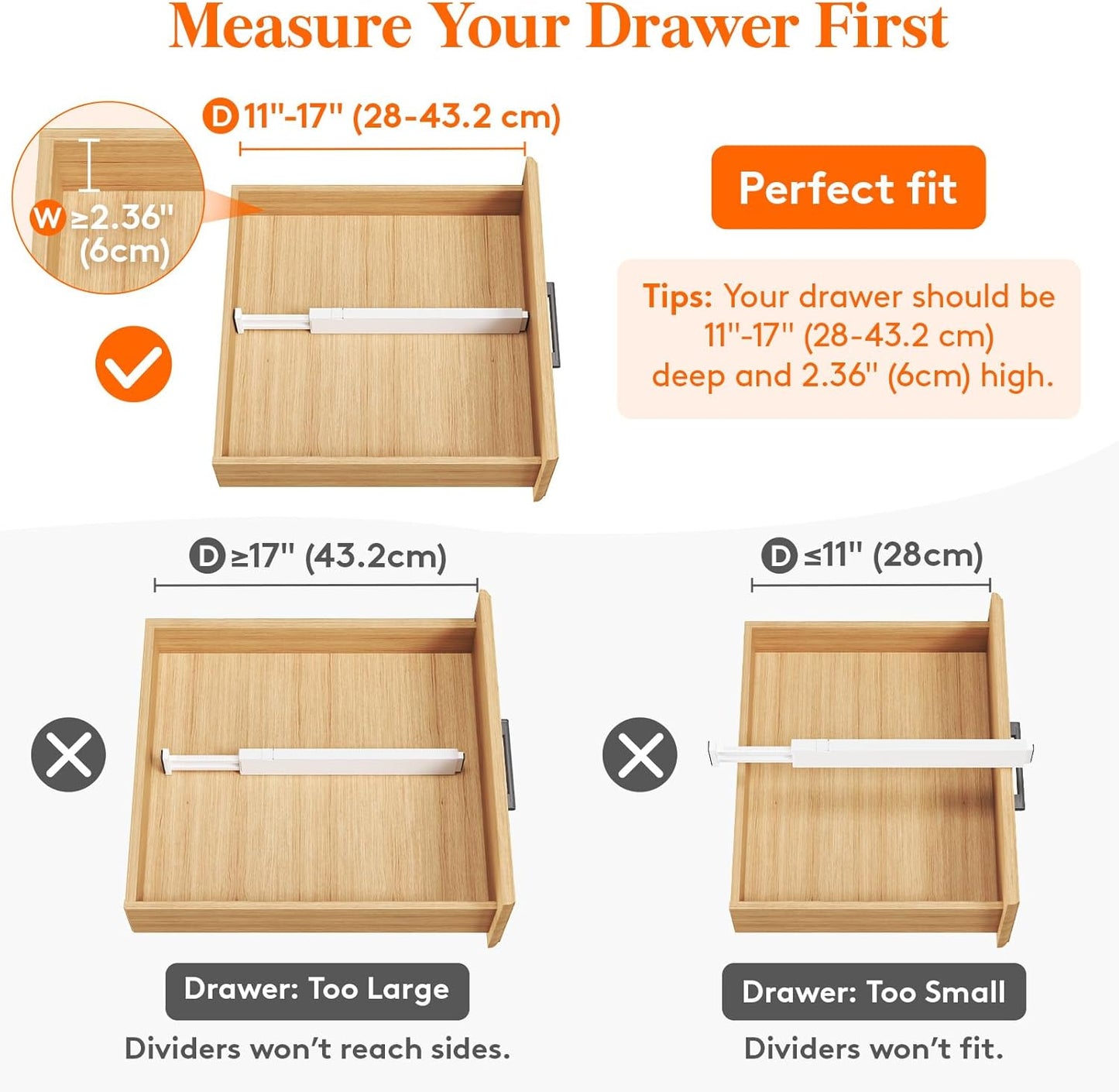 Lifewit 5 Pack Clothes Drawer Dividers 2.36" High, 11"-17" Adjustable Drawer Organizer for Clothing/Makeup, Plastic Expandable Separators in Kitchen/Dresser/Bathroom/Office Organization & Storage