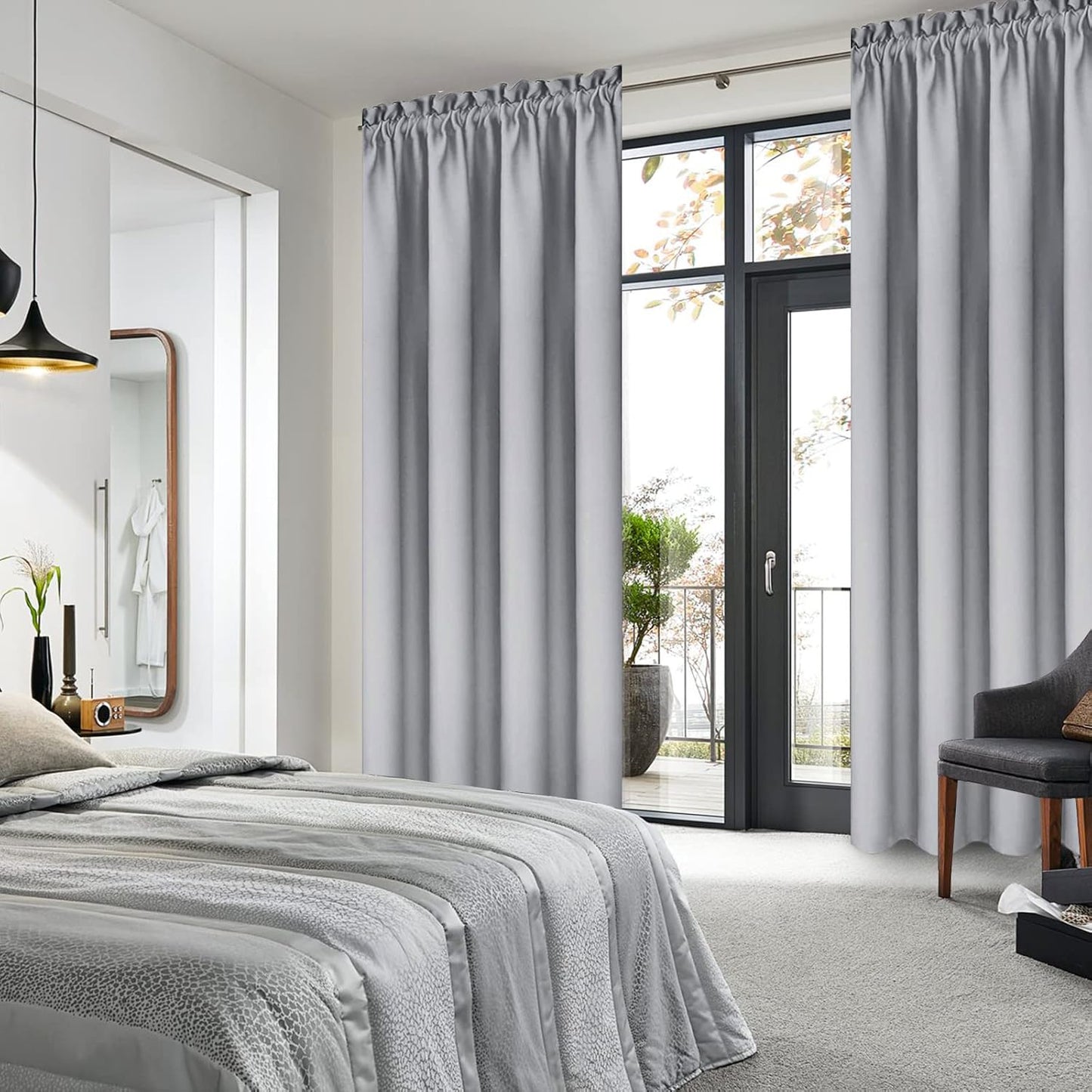 DWCN Blackout Curtains Room Darkening Thermal Insulated Bedroom Curtains Window Curtain Panels, 42 x 84 inches Long, Set of 2 Silver Grey Rod Pocket Drapes