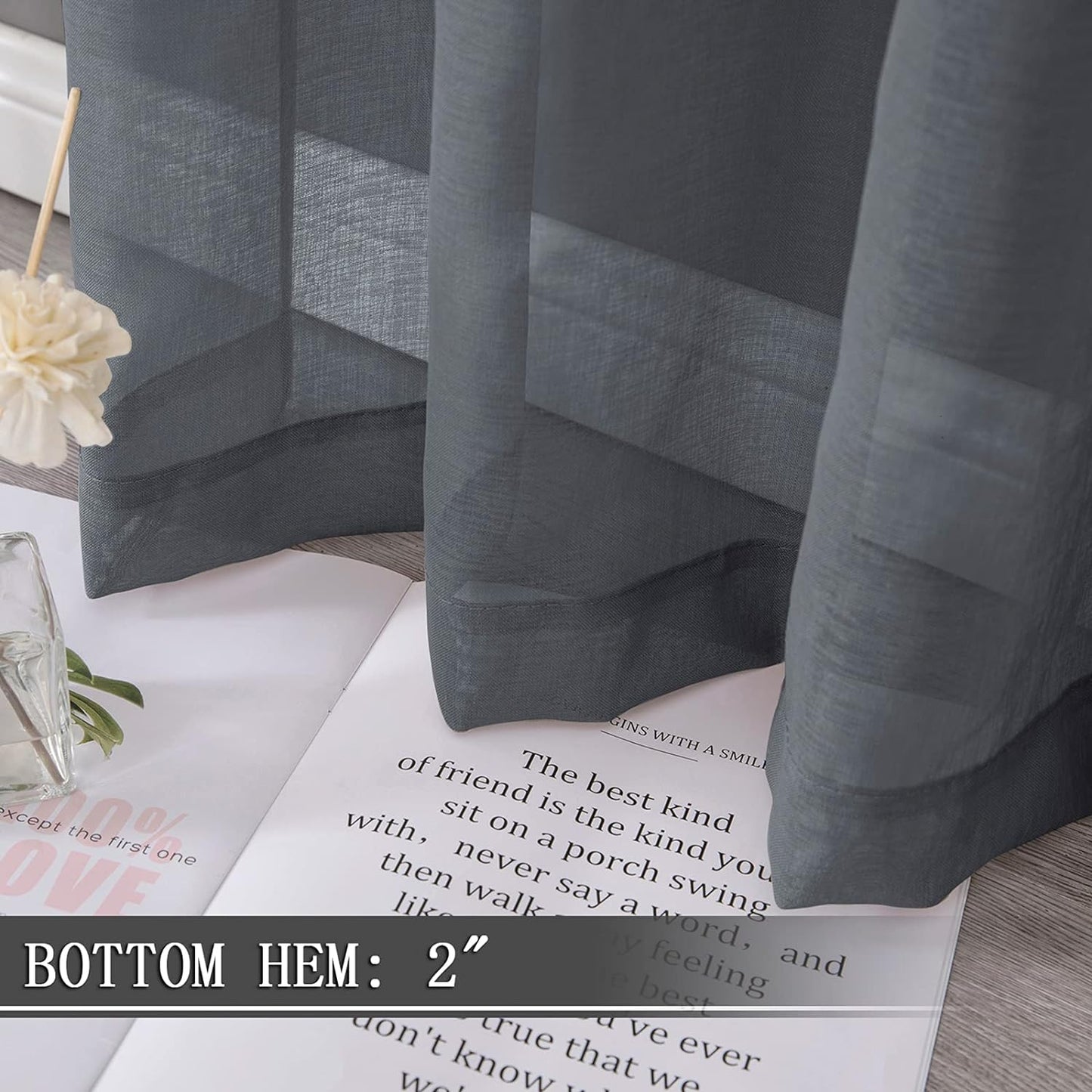 Tollpiz Sheer Tier Curtains Kitchen Linen Textured Half Curtain Sheers Light Filtering Rod Pocket Voile Bathroom Short Curtains for Farmhouse, 25 x 30 inches Long, Dark Grey, Set of 2 Panels