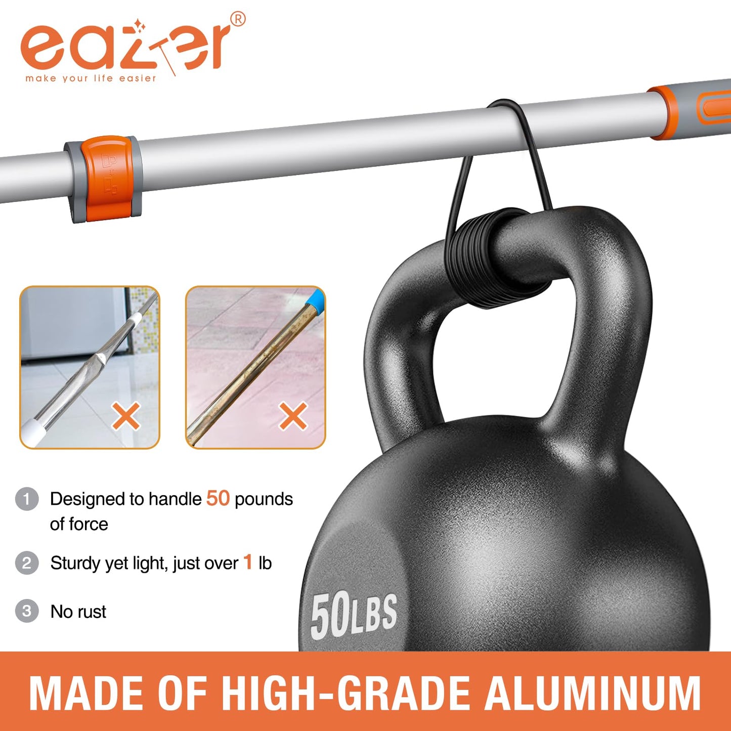 Eazer Floor Squeegee for Floor: Heavy Duty Scrubber with Extendable 60'' Aluminum Pole and Rubber
