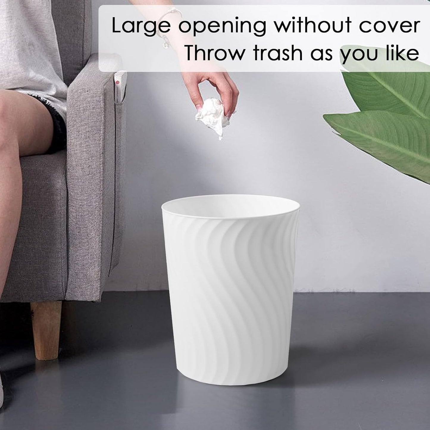YGJT Small Trash Can, 3 Pack 1.8 Gallons Bathroom Trash Can Waste Basket, Round Garbage Can, Plastic Trash Bin for Kitchen, Dorm, Bedroom, Office, Living Room, Study, Compact Spaces(White Black Grey)