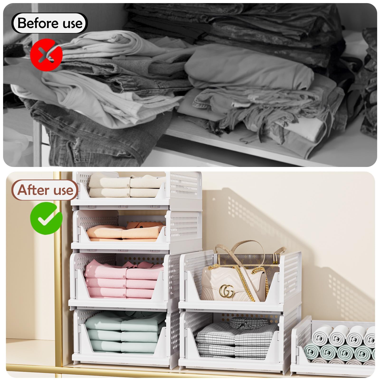CTSNSLH 5 Pack Closet Organizers Stackable Storage Box