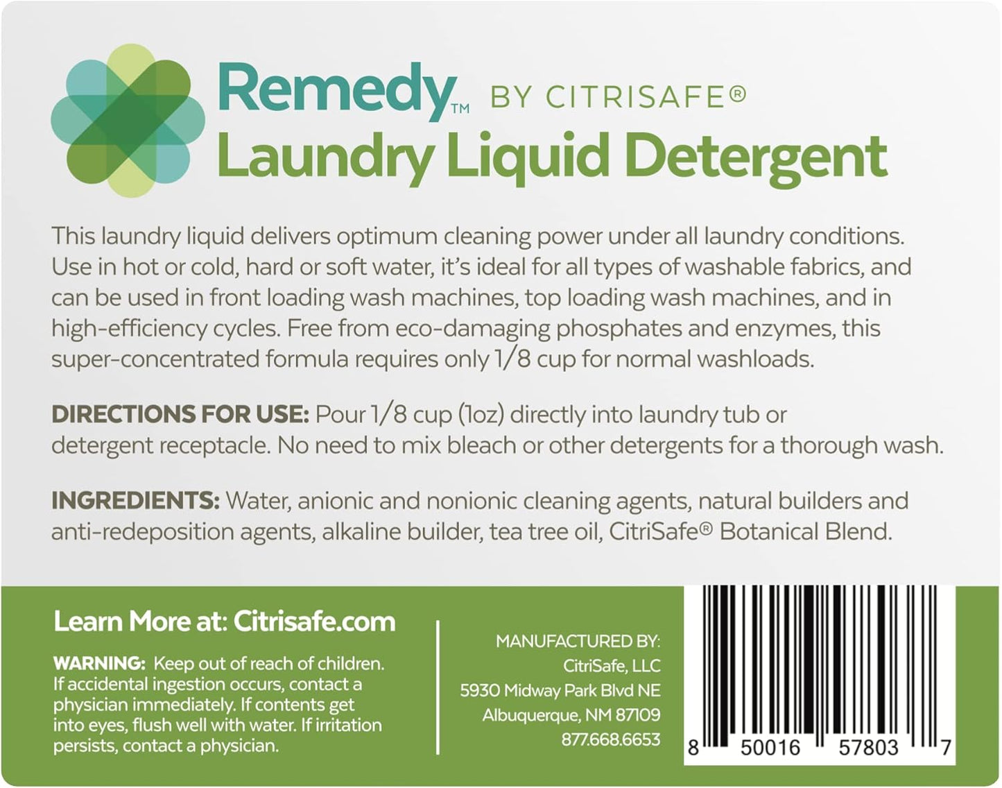 Remedy Laundry Liquid Detergent - Environmentally-Friendly Concentrated Laundry Detergent for Dirt and Mold - 32oz