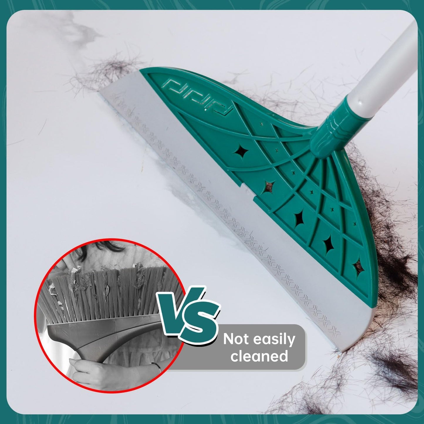 Magic Air Broom Rubber Floor Squeegee for Glass and Floors with Long Aluminum Adjustable Handles,60inch Silicone Squeegee Broom or Pet Hair, Dust and Liquids (Green)