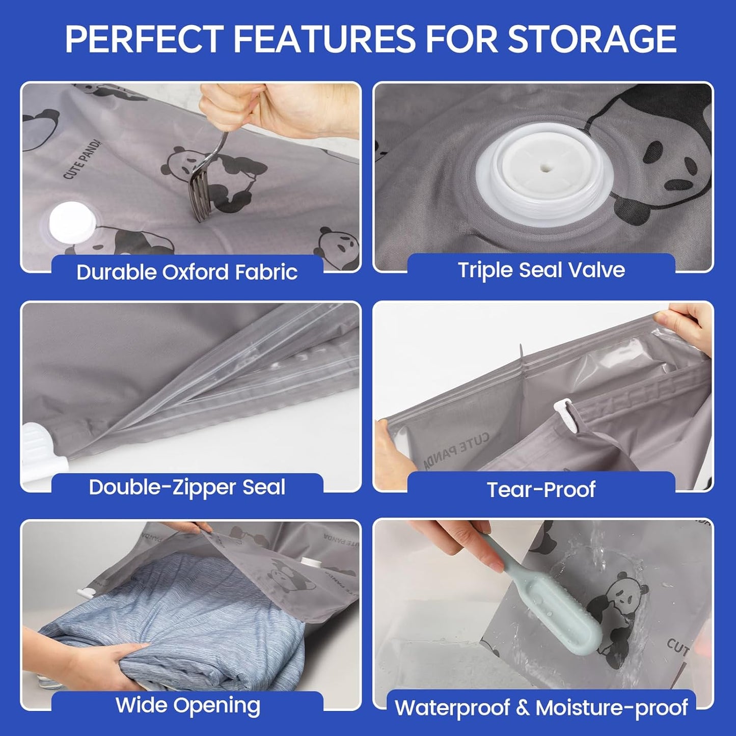 5 Jumbo + 5 Large Tear-Proof Vacuum Storage Bags with Pump, Oxford Fabric Reusable Space Saver Vacuum Storage Bags for Travel, Clothing, Luggage, Packing, Blankets, Quilt