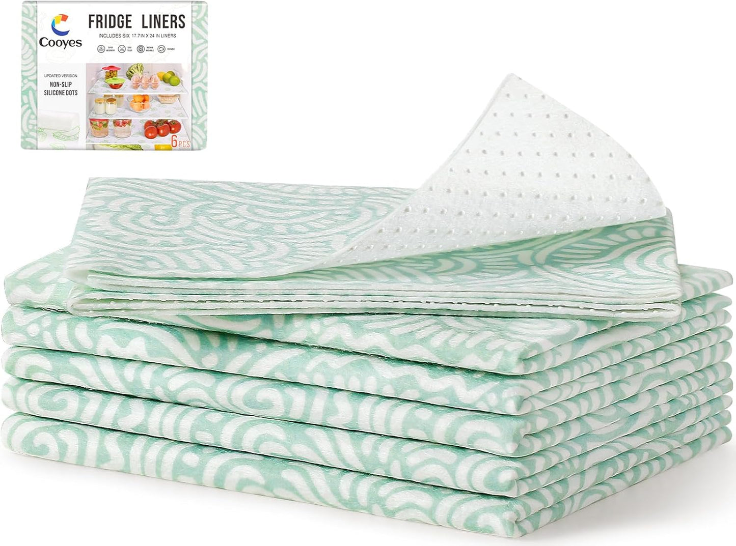 Cooyes 6 Pack Refrigerator Shelf Liners for French Door Fridge, 17.7" × 36" Extra Large, Non-Slip Fridge Mats Machine Washable, Refrigerator Drawer Liner for Glass Shelves Kitchen Cabinet