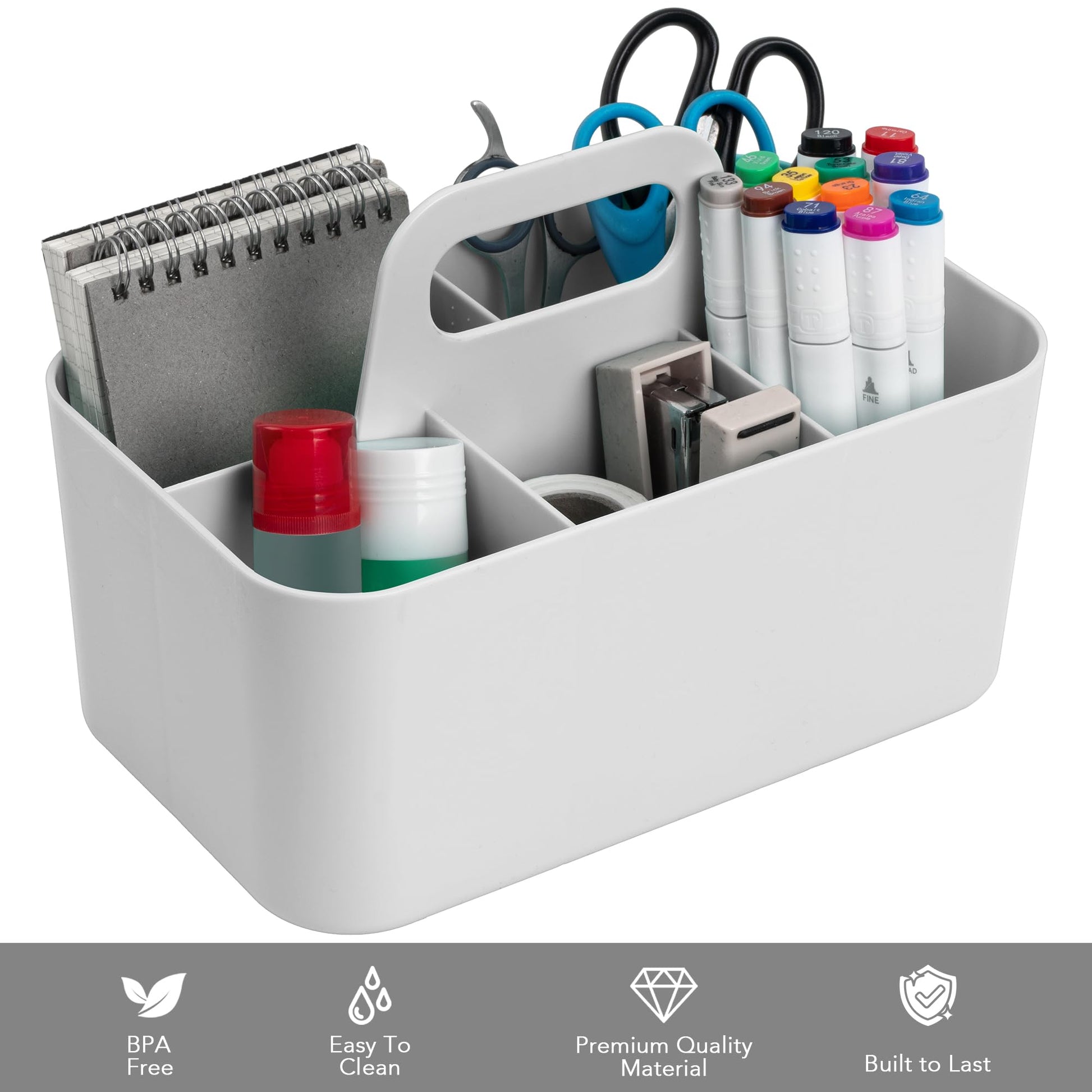 Tiawudi Multipurpose Caddy Organizer, Plastic Caddy with Handle, Stackable Desk Organizer for