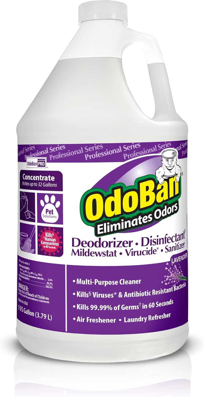 OdoBan Professional Disinfectant and Odor Eliminator Concentrate, Made in the USA, Lavender Scent, 1 Gallon
