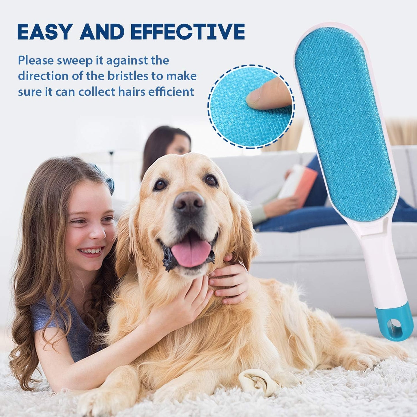 Pet Hair Remover for Clothes: Reusable Dog Cat Fur Lint Removal Brush for Clothes Furniture Couch Carpet Bed Car Seat - Self-Cleaning for Pet Owners (Fresh Blue, 1 Pack)