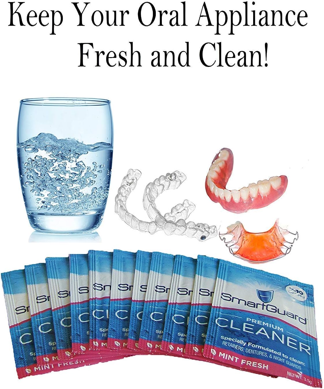 SmartGuard Premium Cleaner Crystals –(110 Cleanings)- Removes Stain, Plaque & Bad Odor from Dentures, Clear Braces, Mouth Guard, Night Guard & Retainers.