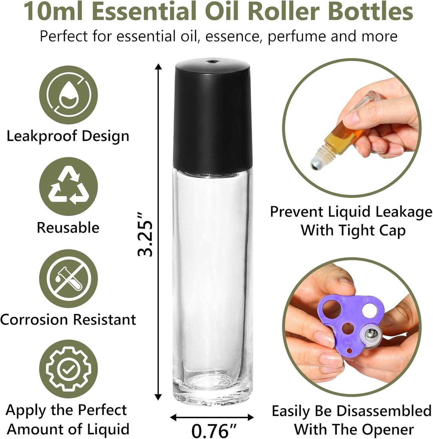 KEYWING 54 Pack Clear Essential Oil Roller Bottles – 10ml Glass Roll-On Bottles with Stainless Steel Roller Balls & Caps, Refillable Perfume Containers for Travel & DIY