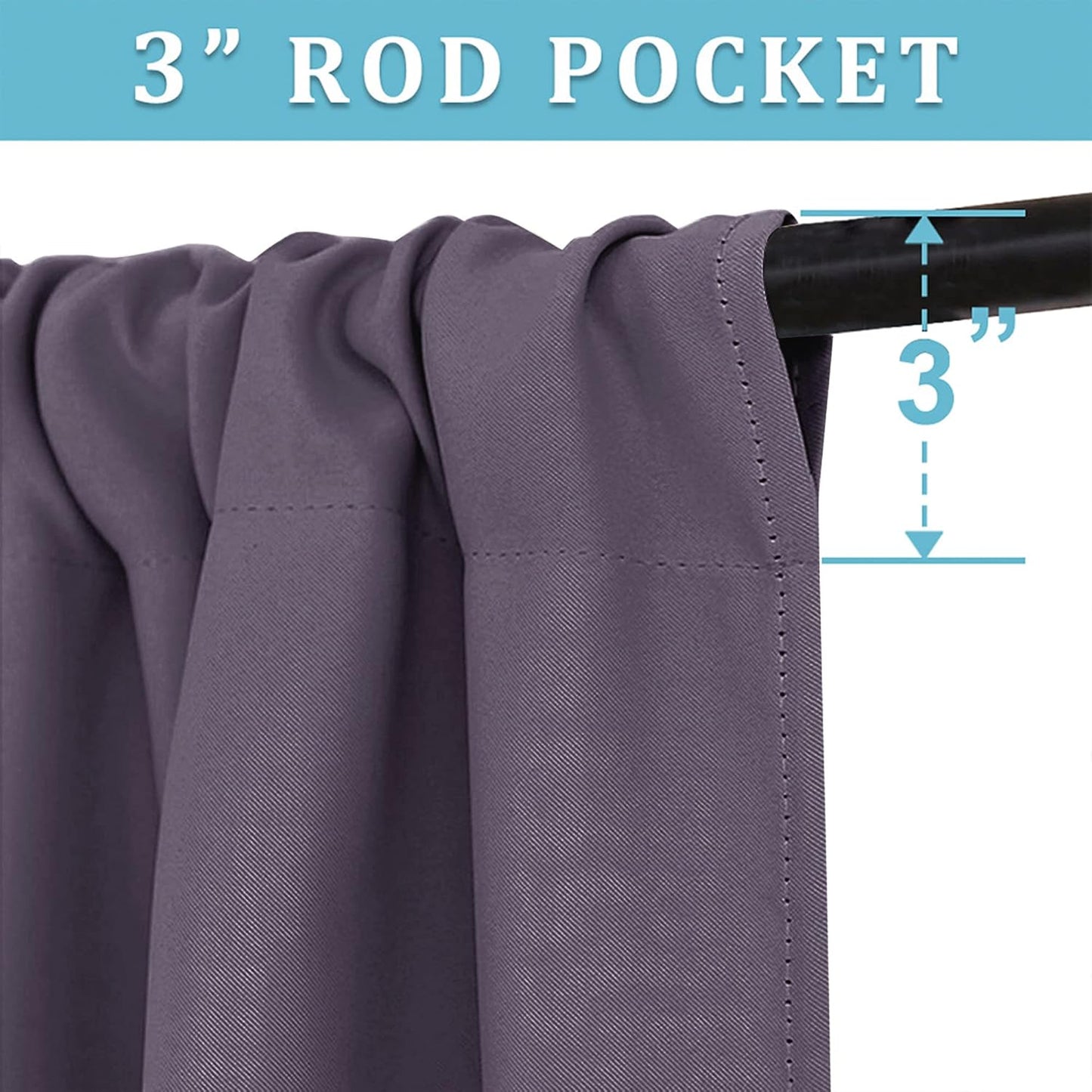 RYB HOME Bedroom Curtains Blackout - Light Block Energy Efficiency Small Window Treatment Drapes for Kitchen Dining Baby Nursery Morden Decor, W 42 x L 54 inch, Greyish Purple, 2 Panels