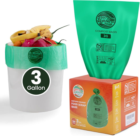Compost Bags 3 Gallon Extra Thick Compost Bags for Countertop Bin,150counts,Compostable Liner Bags,Small Kitchen Food Scrap Waste Bags,Certified by BPI,ASTM D6400 and OK compost HOME certified