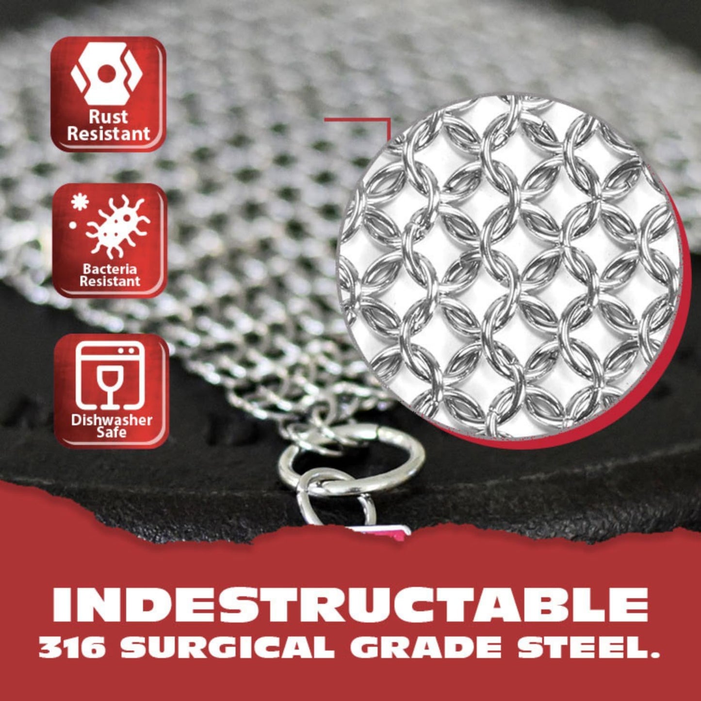 Knapp Made CM Scrubber 9"x6" Small Ring Cast Iron Scrubber - Cast Iron Cleaner for Hard Anodized Cookware, Pre-Seasoned Pans, Dutch Ovens, Iron Pans, Grills and Skillet. Chain Mail Scrubber Cast Iron