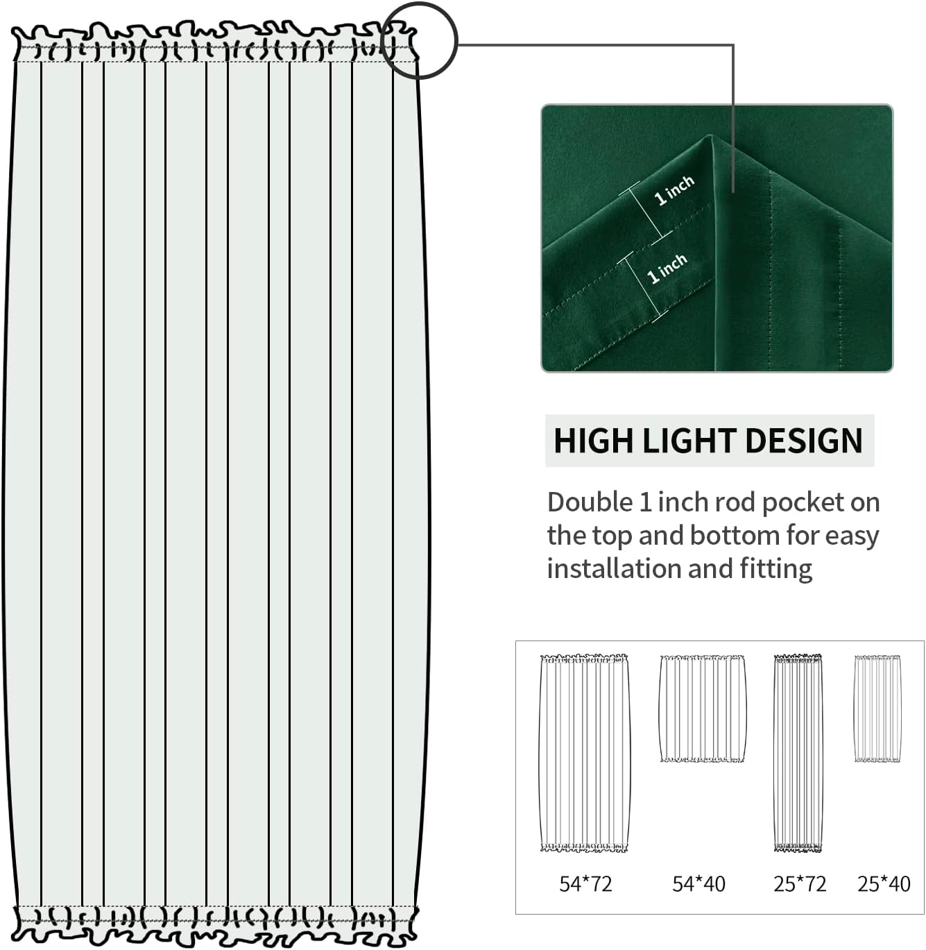DWCN French Door Curtain - Rod Pocket Thermal Blackout Panel for Doors With Glass Window, Kitchen and Patio - Privacy, 54 X 72 Inches Long, 1 Panel With Tieback, Hunter Green