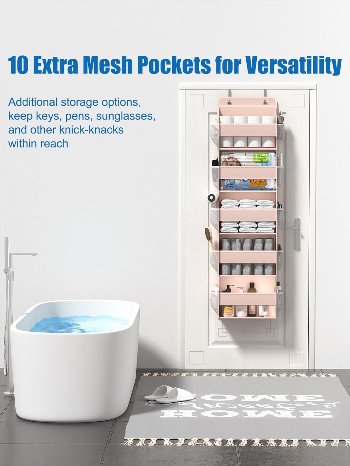 Over The Door Storage Organizer, RV Bathroom Organizer, Over The Door Organizer Camper Storage and Organization, 5 Shelf Hanging Over Door Organizer for Camper, Bathroom, Bedroom, Closet-Pink