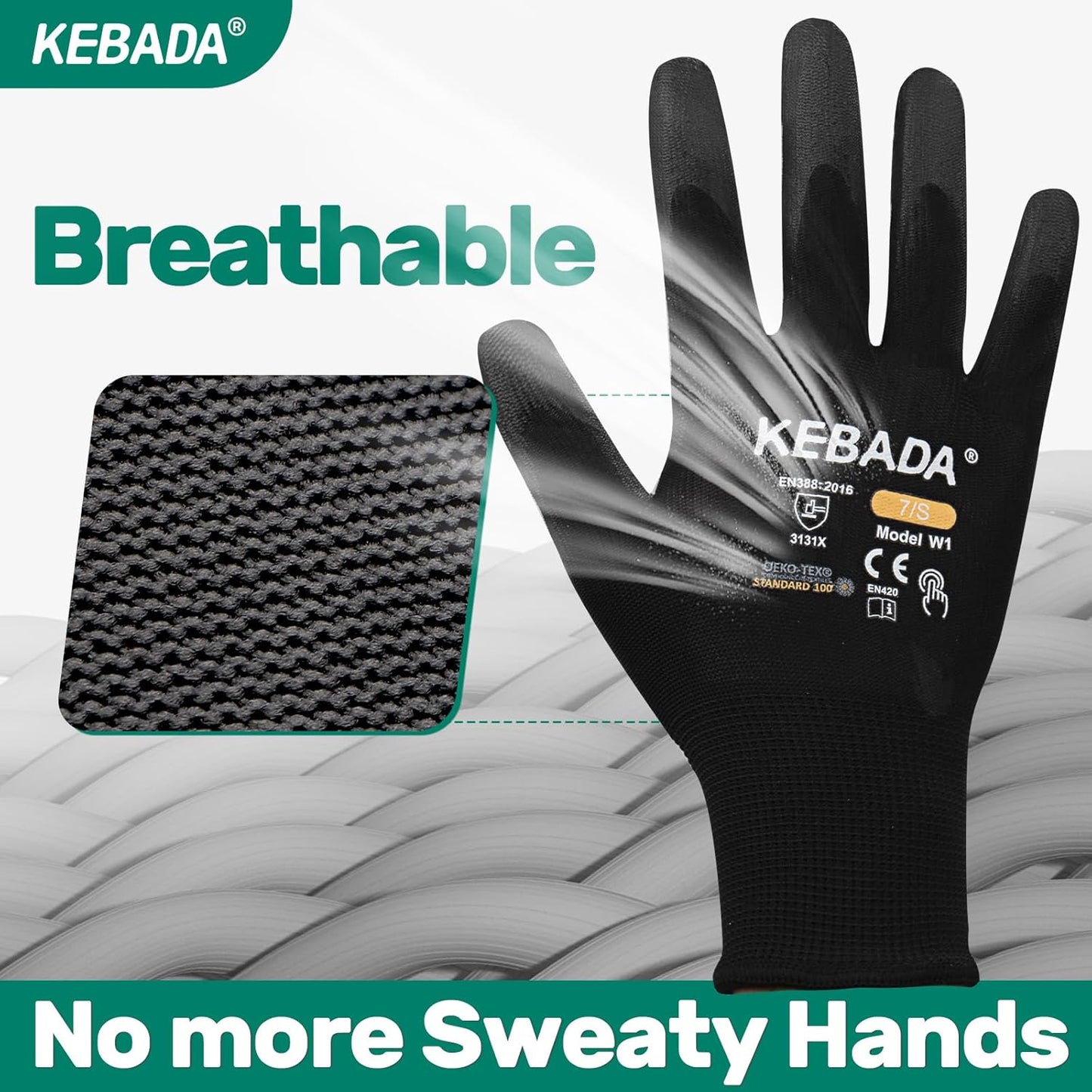 Kebada Safety Work Gloves,120 Pairs Bulk Pack, Touchscreen, PU Coated, Ideal for Warehouse, Construction, Gardening and Mechanics, Black, X-Large