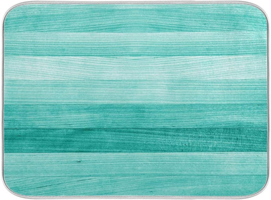 Teal Turquoise Green Wood Texture Dish Drying Mat 18x24 for Kitchen Green Blue Wooden Printing Dishes Pad Dish Drainer Rack Mats Absorbent Fast Dry Kitchen Accessories