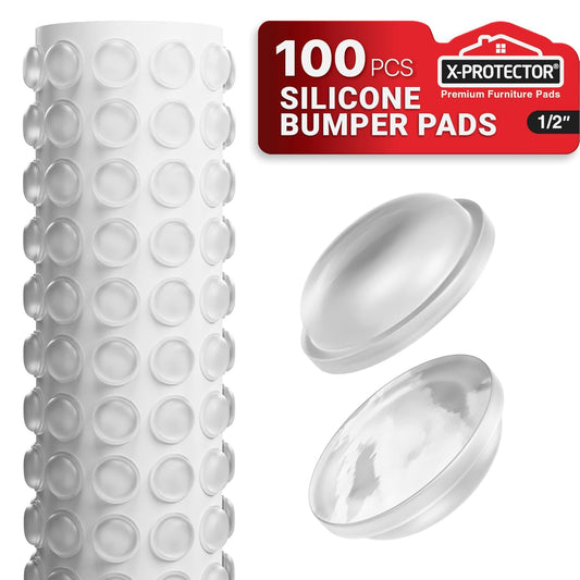 X-Protector Cabinet Door Bumpers 100 PCS – 1/2" Silicone Clear Bumpers – Ideal Cabinet Bumpers – Self-Adhesive Thick Door Silencer – Bumper Pads to Protect Glass & Other Surfaces!