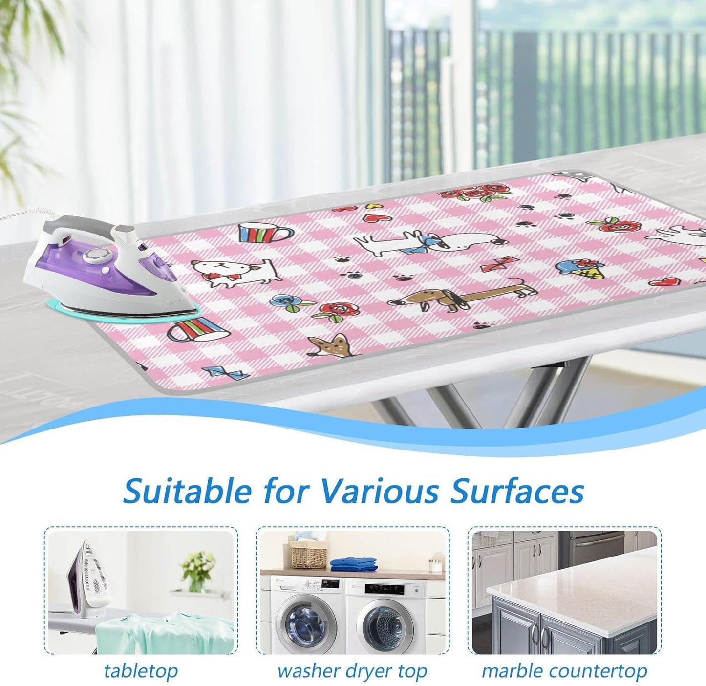 Ironing Mat Portable Ironing Pad Ironing Blanket for Table Top Heat Resistance Double-Side Using Travel Large 47.2 x 27.6 Inch Foldable Lightweight Cute Dog