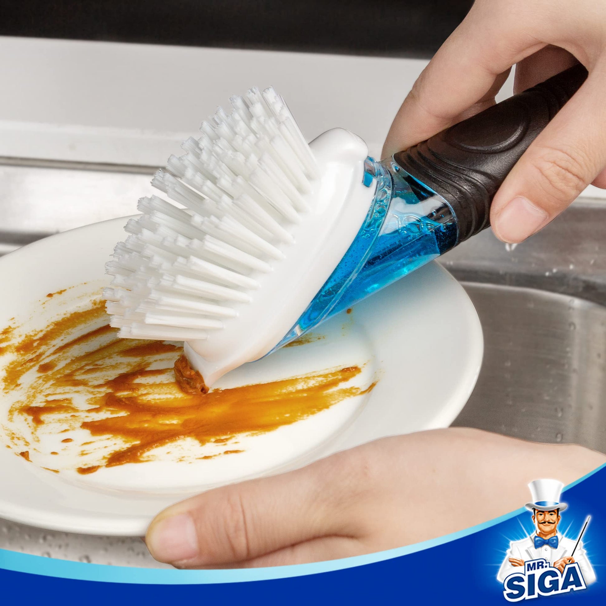 MR.SIGA Soap Dispensing Dish Brush, Kitchen Brush for Pot Pan Sink Cleaning