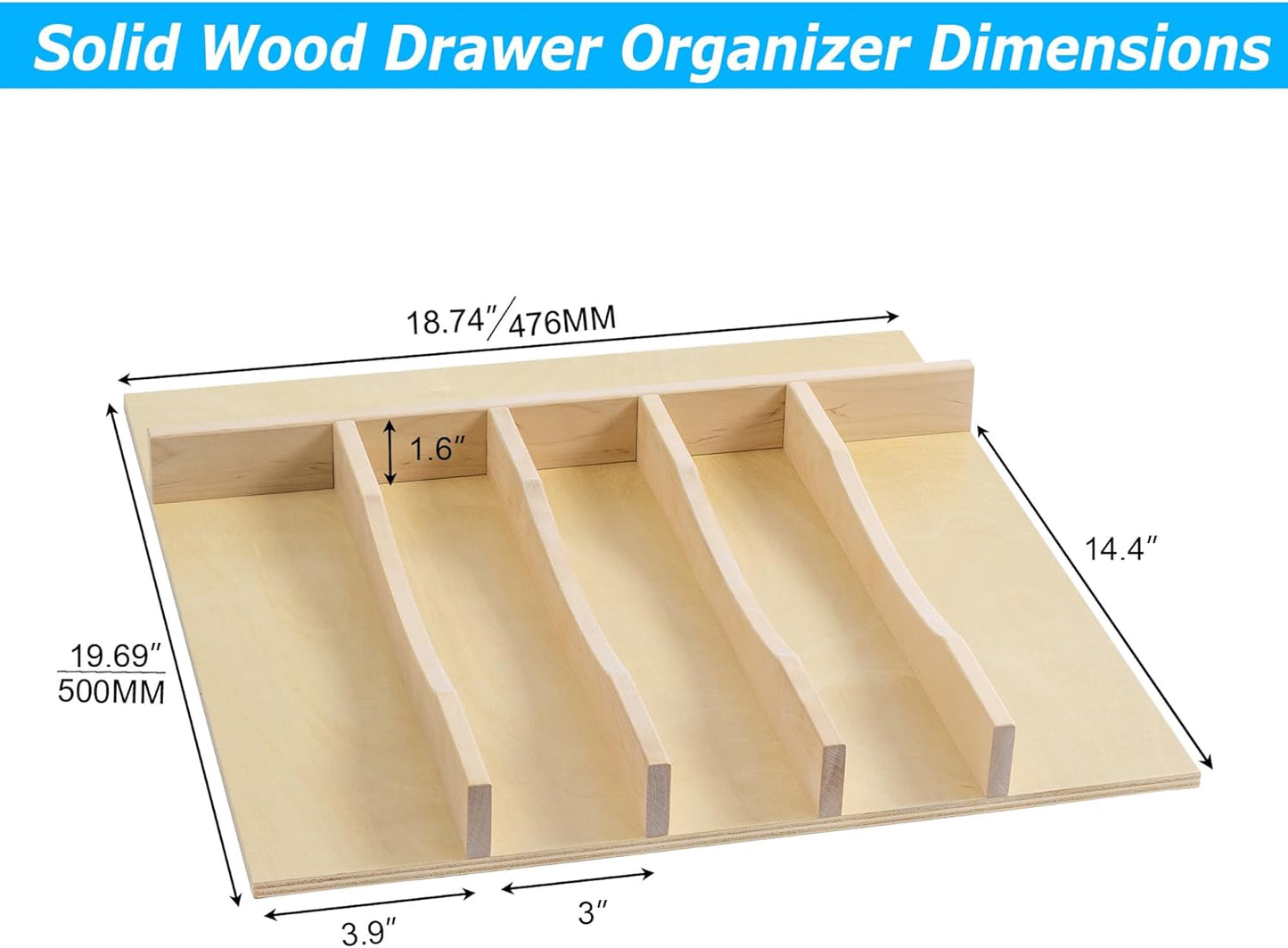 WelFurGeer Solid Birch Wood Silverware Drawer Organizer, Wooden Cutlery Drawer Organizer, Utensil Tray for Kitchen Drawers, Kitchen Utensil Organizer for Silverware, Flatware, Spoons, Forks, Knives