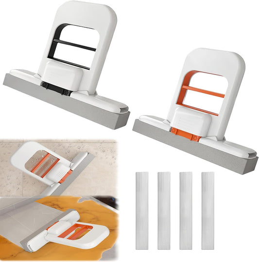 Mini Foldable Desktop Mop, Portable Cleaning Sponge Mop Self-Squeeze Sponge Cleaning Tool for Wet Dry Use on Kitchen Countertops Glass Bathroom Car (Orange & Gray)