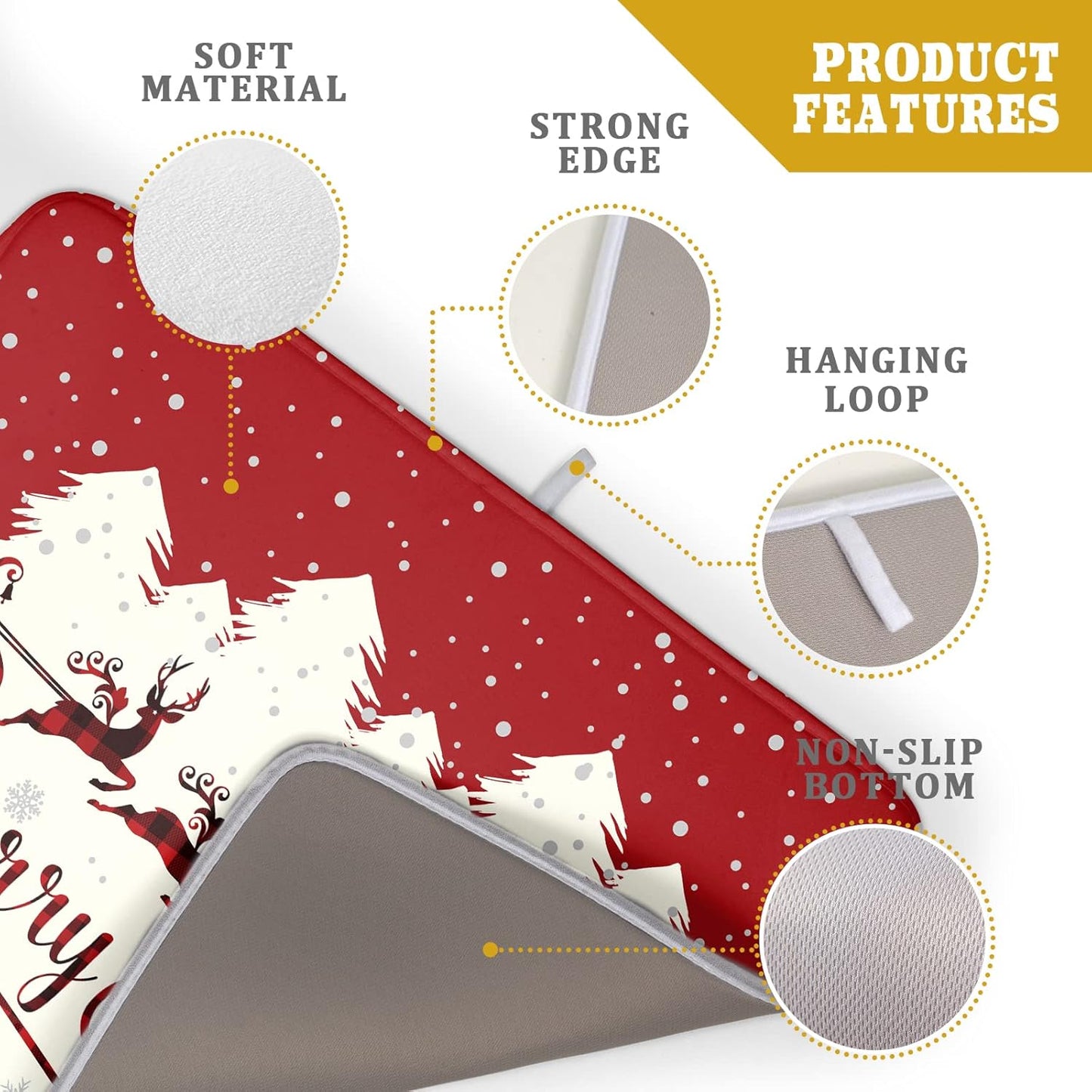 Christmas Moose Dish Drying Mat 18x24 for Winter Santa Claus Kitchen Counter Decor Absorbent Reversible Microfiber Deers Animal Dishes Pad Dish Drainer Rack Mats Kitchen Accessories