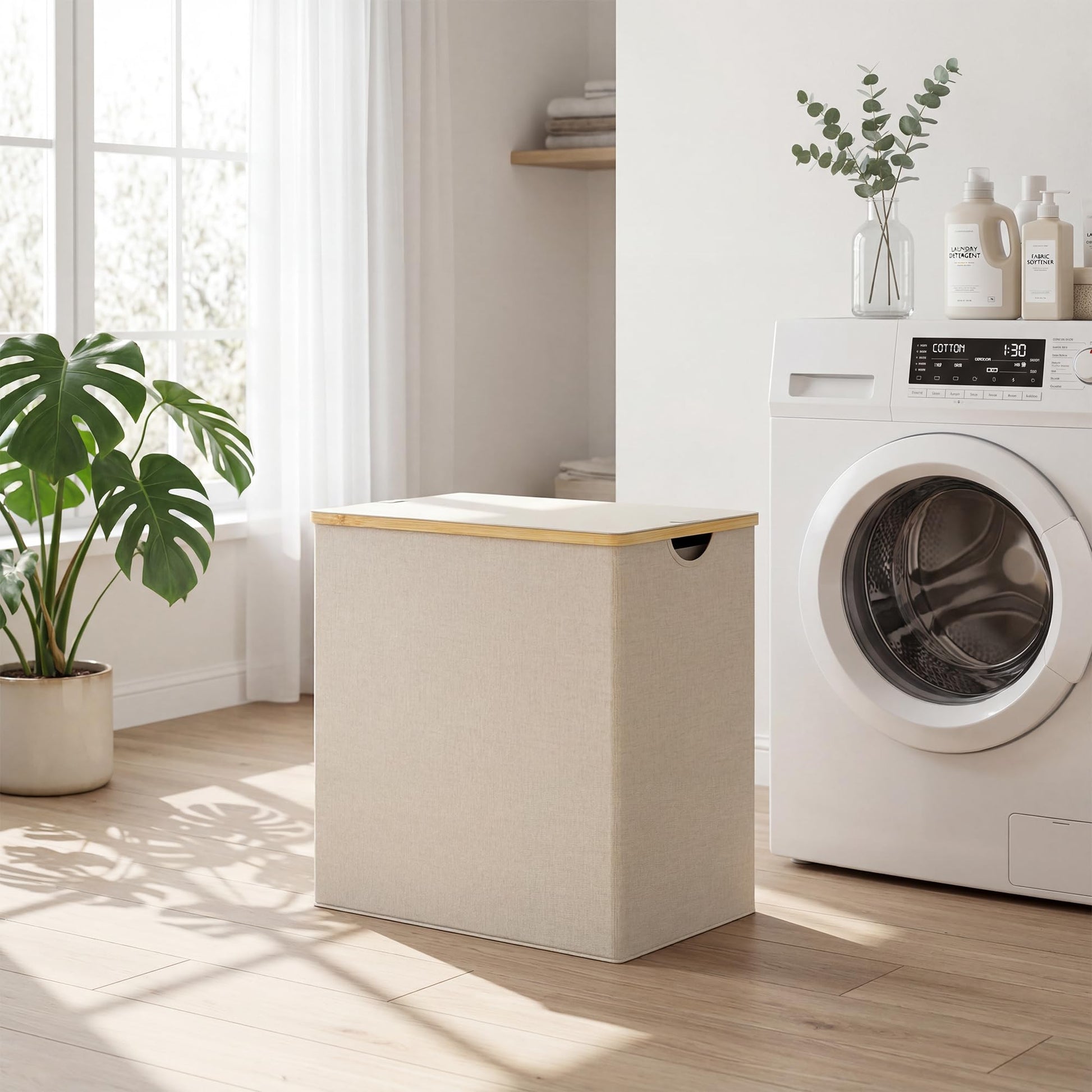 efluky Laundry Hamper with Lid, Double Laundry Basket with 2 Removable Bags, 2 Section Laundry Bin