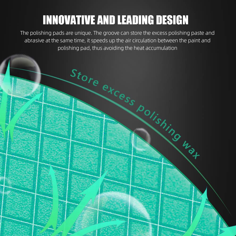 Green Heavy Cut Pad, Buffing Polishing Pads, SPTA 3Pcs 6.5 Inch Face for 6 Inch 150mm Backing Plate Compound Buffing Sponge Pads for Car Buffer Polisher Compounding, Polishing and Waxing -FPTSS6G-3