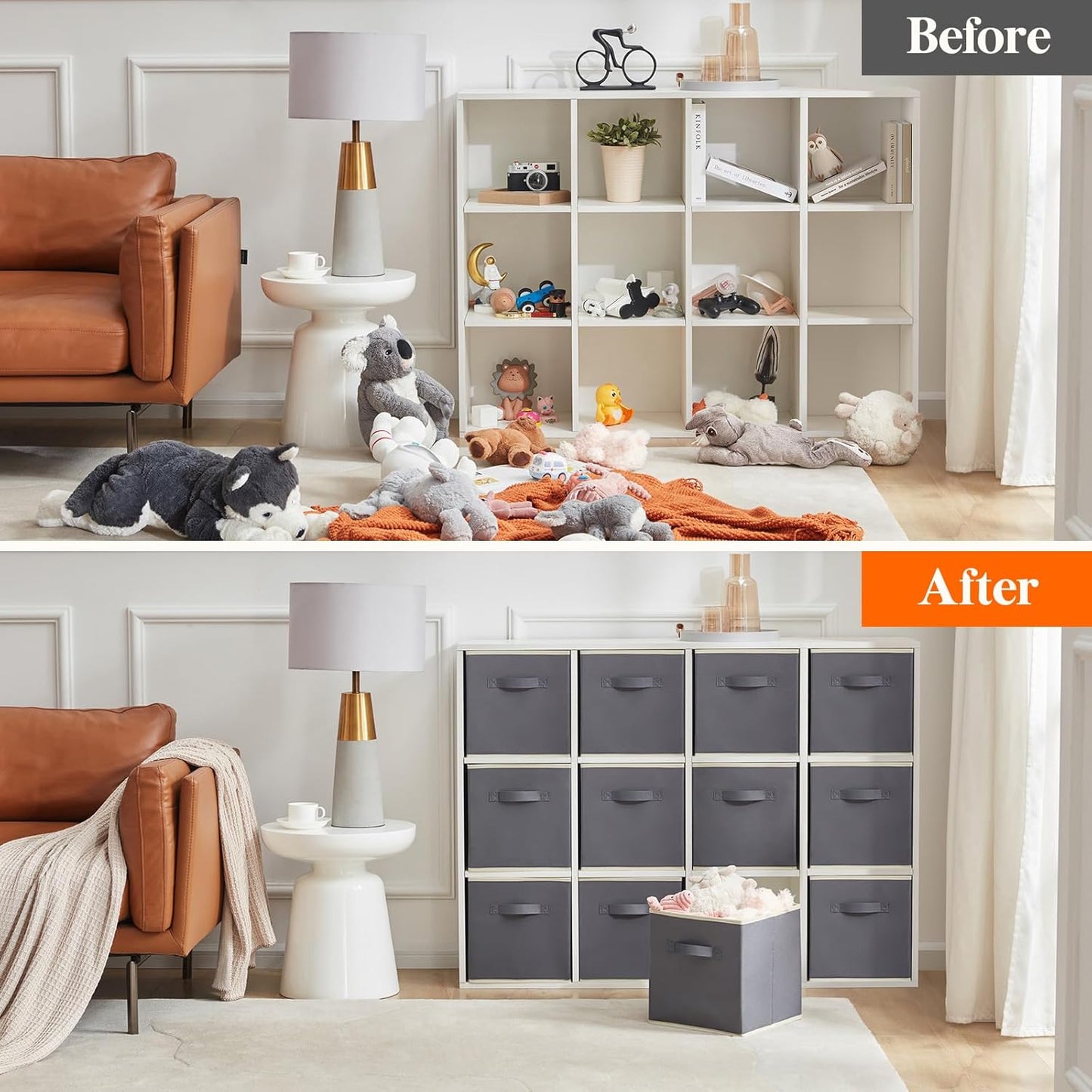 Lifewit 12 Packs Storage Cubes, 11 Inch Cube Storage Bins, Foldable Decorative Fabric Storage Baskets for Organizing Home Organizers with Handles for Shelves, Closet, Gray&Black