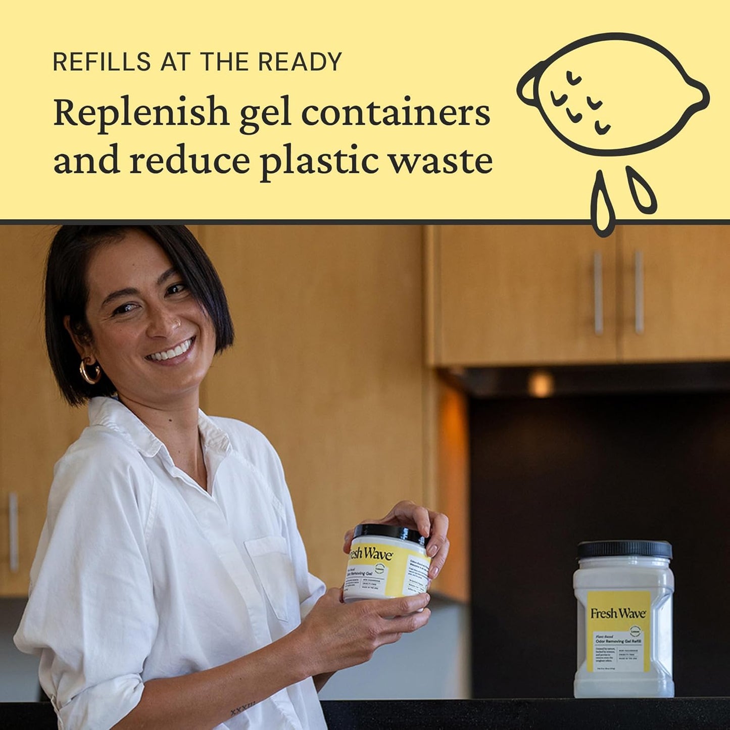 Fresh Wave Lemon Odor Removing Gel Refill, 63 oz. - Safer Odor Absorbers for Home, Natural Plant-Based Odor Eliminator, Every 15 oz. lasts 30-60 Days, For Cooking, Trash & Pets