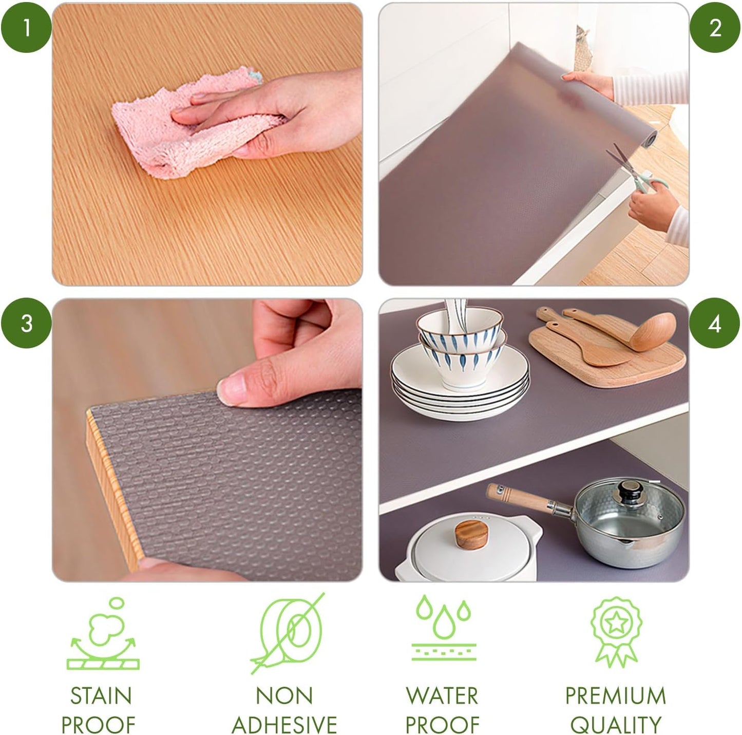 EVALAND 12" x 33 FT Non-Slip Shelf Liner, Non-Adhesive, BPA-Free, Waterproof Pantry Liner for Shelves, Easy to Cut, Oil-Proof Shelf Liners for Kitchen, Cabinets, Drawers, Refrigerator, Gray