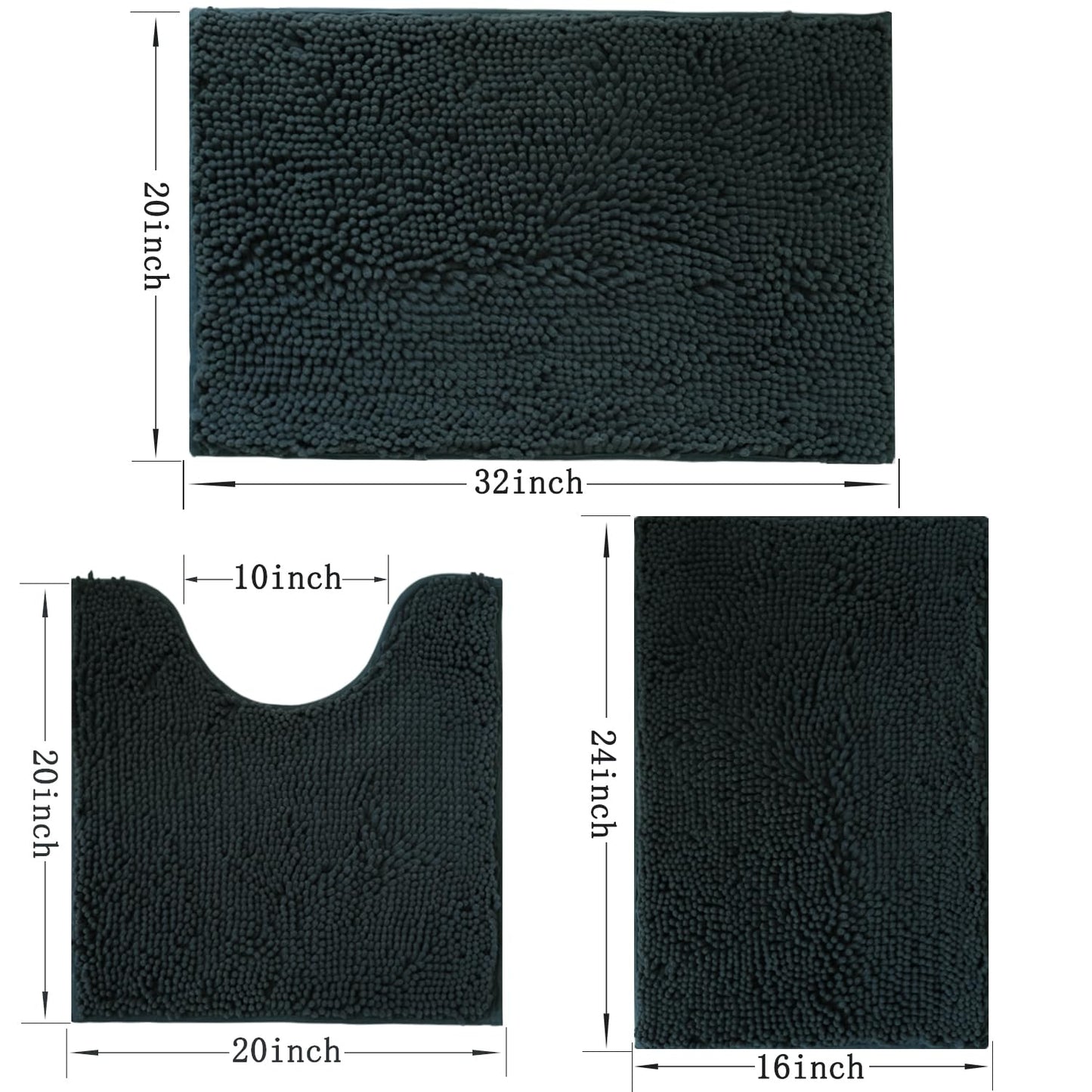 3 Piece Bathroom Rugs Set, Non-Slip Bath Mats with PVC Backing, Super Absorbent Washable Plush
