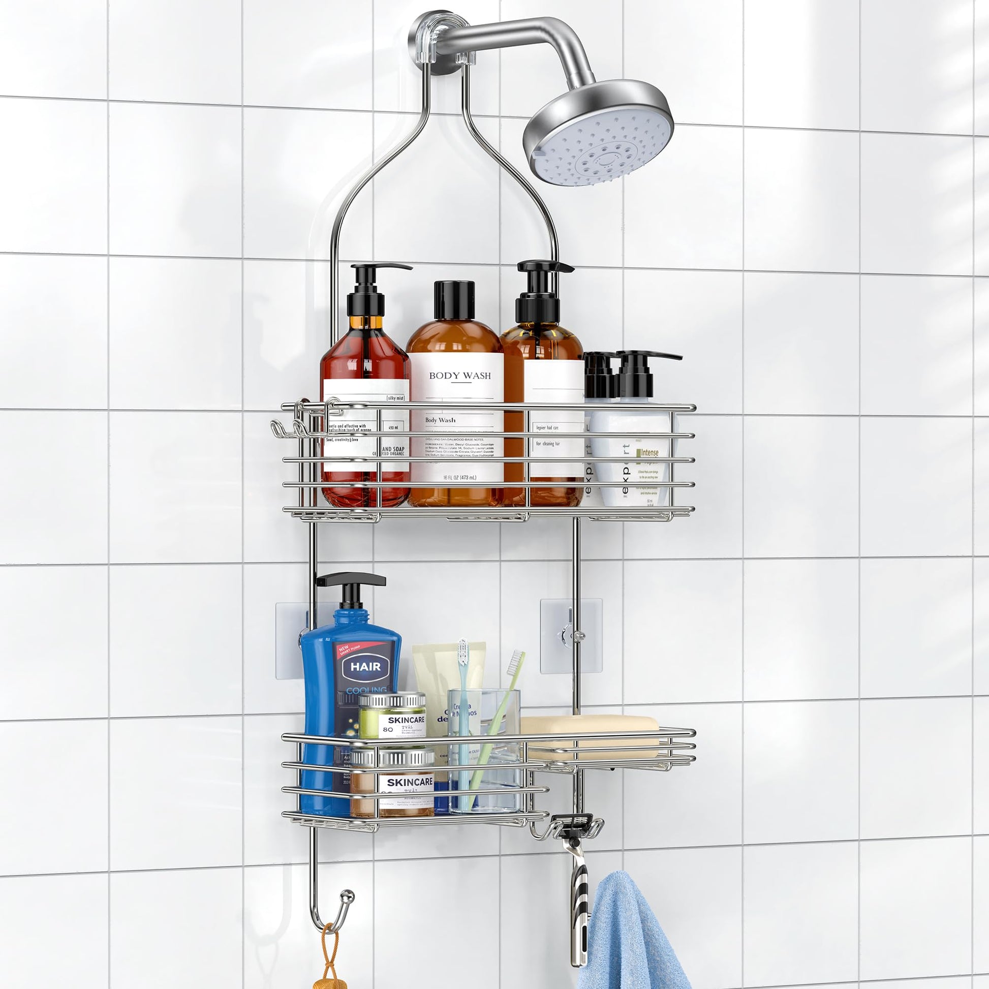 SMARTAKE Hanging Shower Head Caddy, Shower Shelf Organizer, Silver
