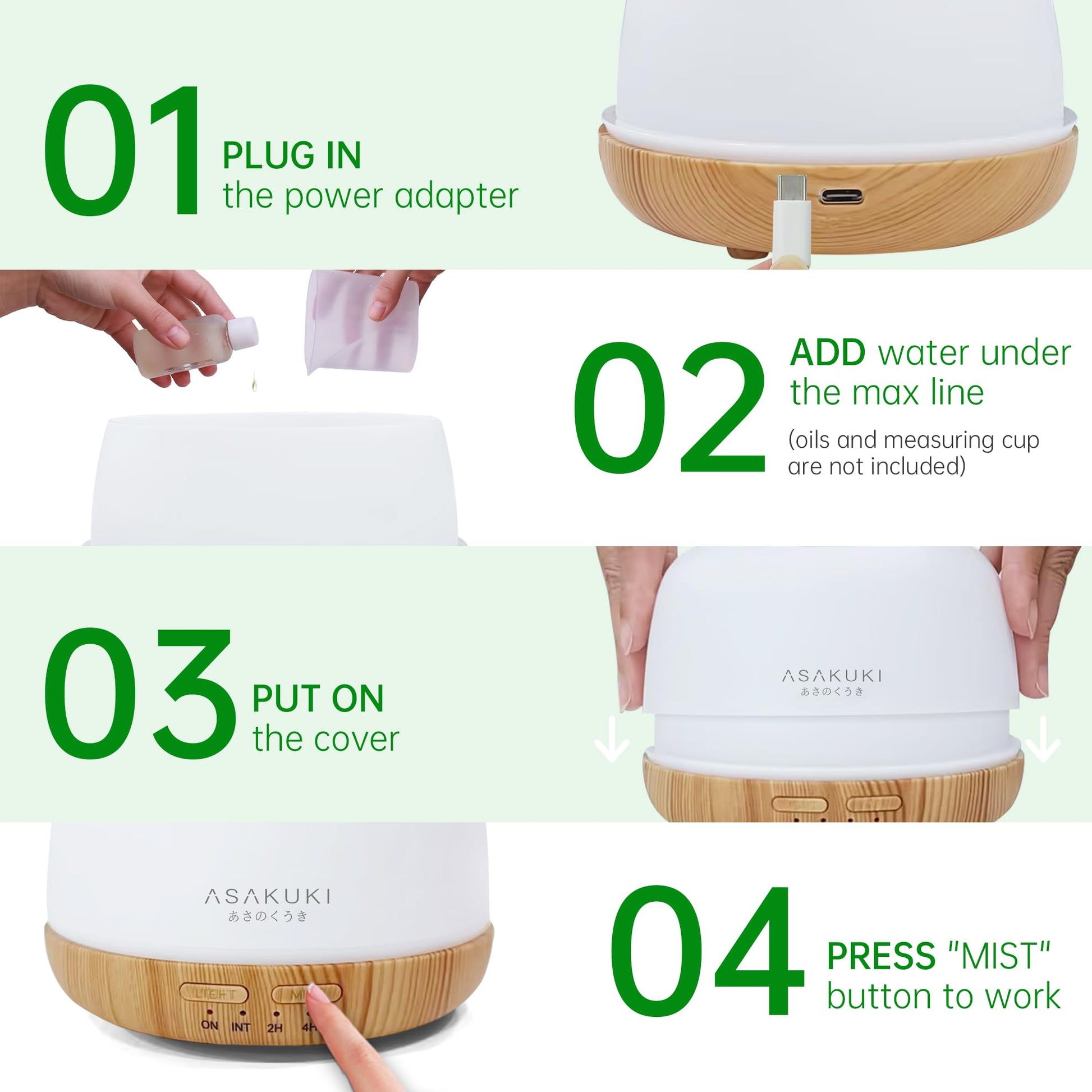 ASAKUKI Essential Oil Diffuser, 300ml Aromatherapy Oil Humidifier