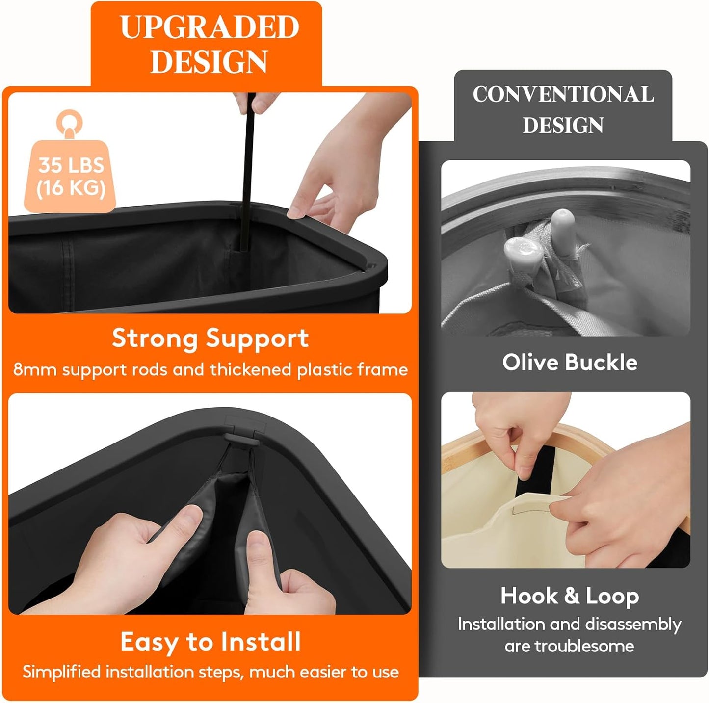 Lifewit 65L Slim Laundry Basket with Lid, Narrow Large Laundry Hamper with Plastic Handles and Removable Bag, Tall Foldable Dirty Clothes Hampers for Laundry Room, Bedroom, Bathroom, Dorm, Black