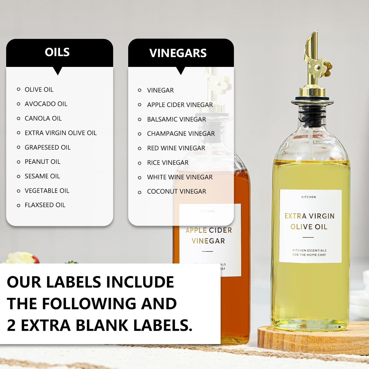 HOMCDALY Olive Oil Dispenser for Kitchen, 11.8oz Glass Dispenser Bottles with Pourer for Kitchen, Oil and Vinegar Dispensers Set, Leakproof Oil Bottle for Cooking| Set of 2 (16oz)