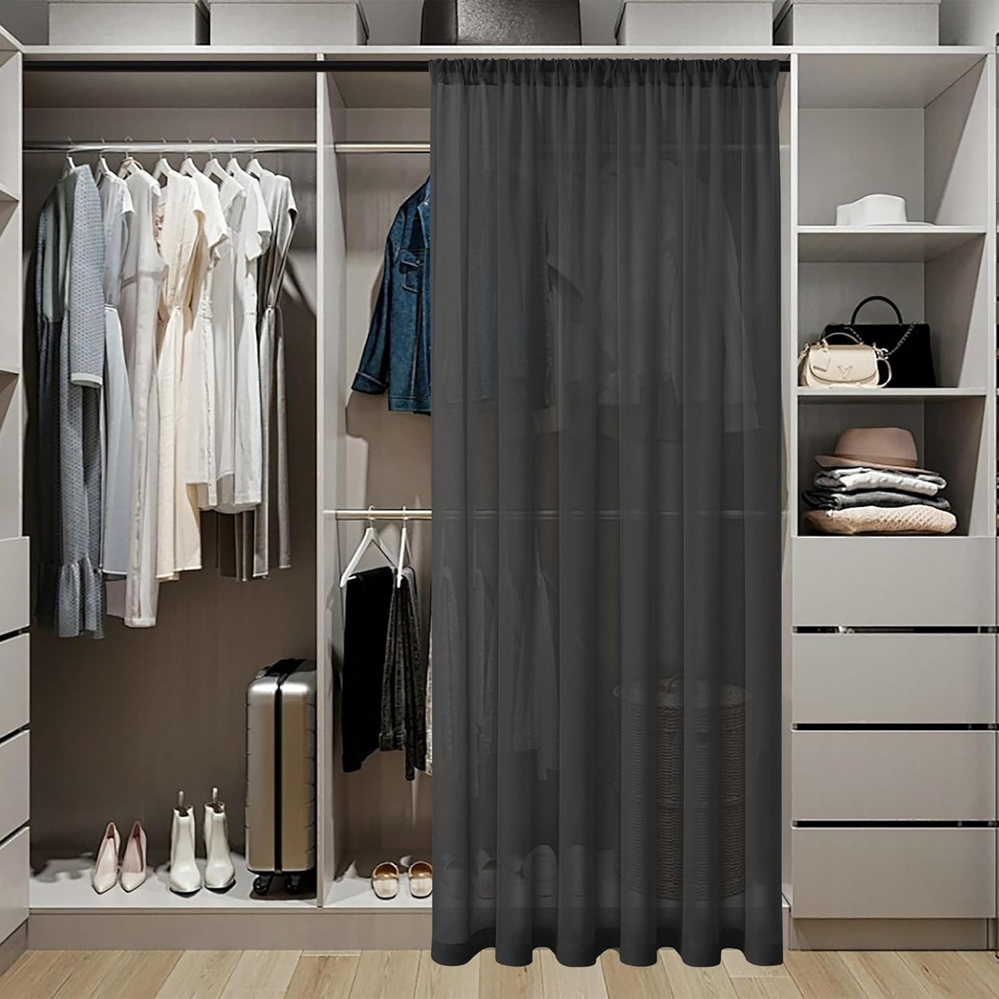 Tollpiz Small Sheer Curtain Linen Textured Curtain Sheers Doorway Light Filtering Voile French Door Rod Pocket Curtains Patio Glass Door, 25 x 40 inches Long, Black, Set of 1 Panel