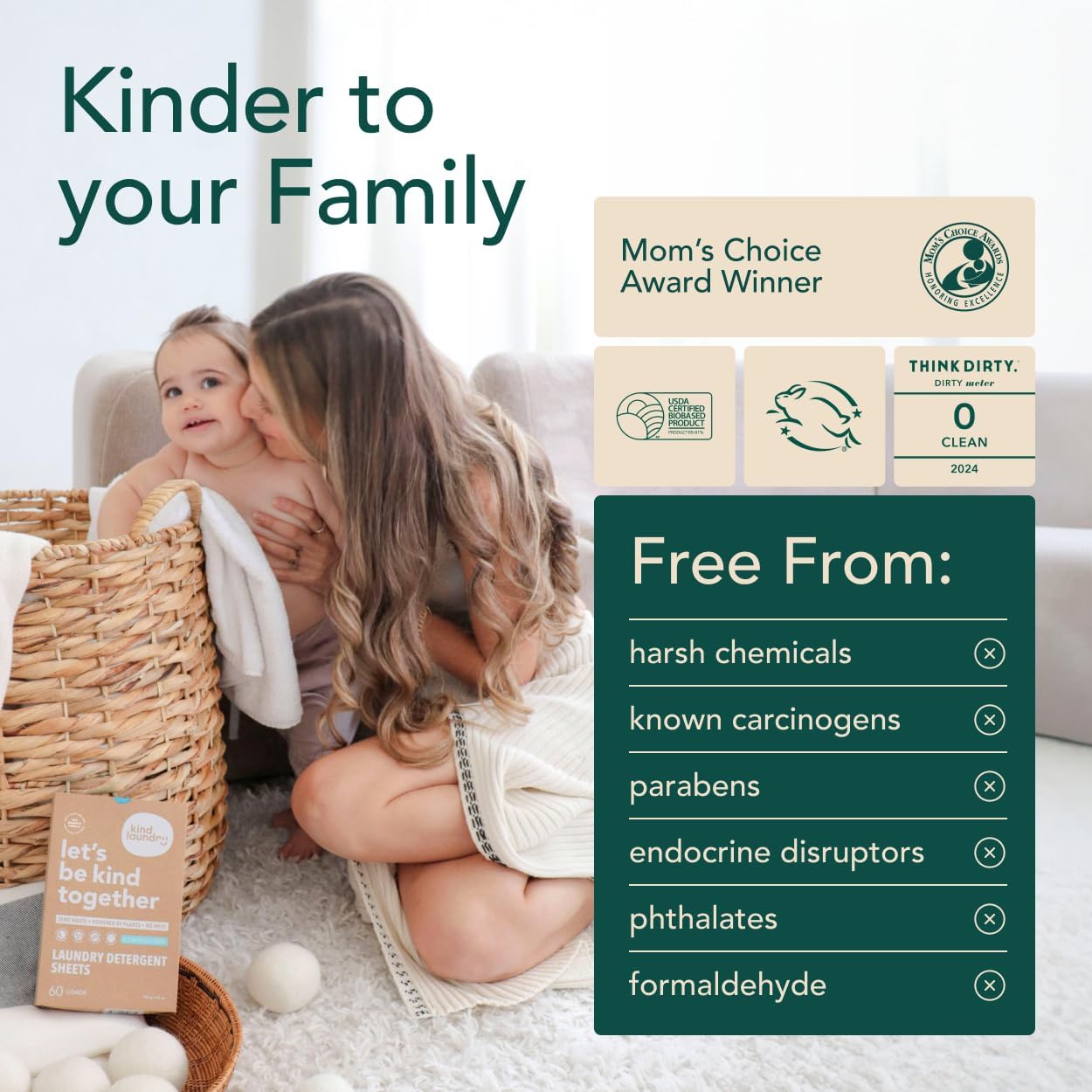 Kind Laundry Detergent Sheets with Stain-Fighting Enzymes - Plant Powered Eco-Friendly Laundry Soap Sheets - Home or Travel Laundry Detergent Fragrance Free, 18 Loads (Mom's Choice Award Winner)