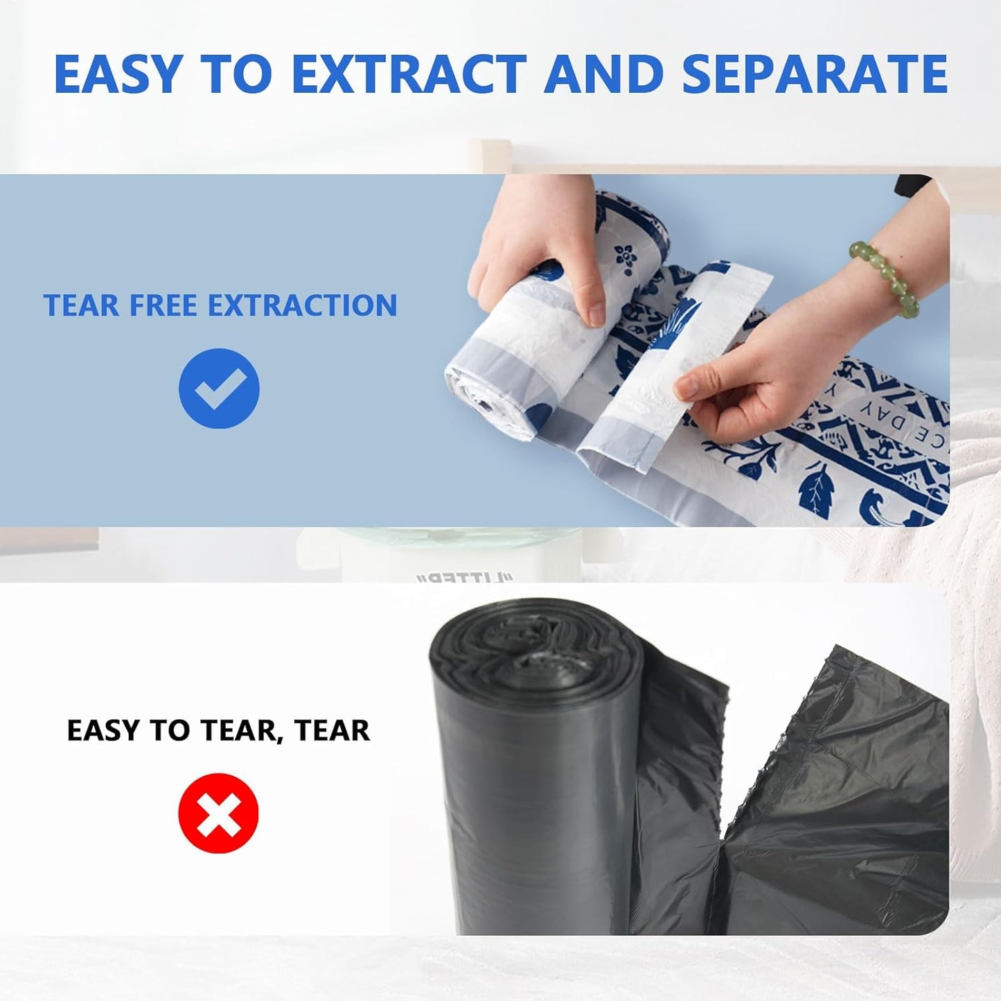 VOK 4 Gallon Trash Bags Drawstring, Printed Small Garbage Bags with Secure Tie, Tear-Resistant & Leakproof Design for Bathroom/Bedroom, Decorative Odor-Control Trash Can Liners, 160 Counts