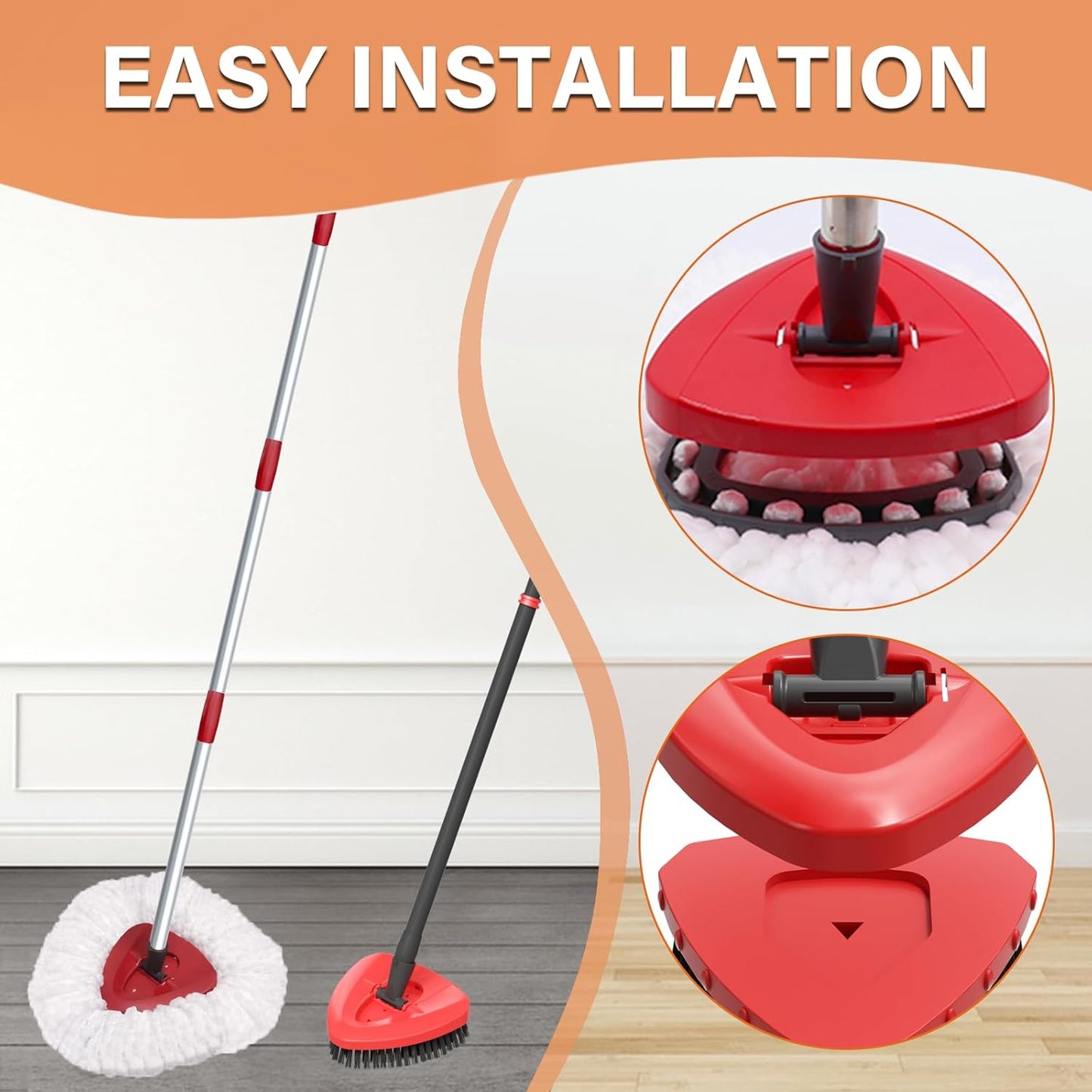 Spin Mop Head Replacement for O Cedar EasyWring 1-Tank System, 2 Mop Replace Heads + 1 Upgrade Scrubber Brush, 100% Microfiber Mop Refills Deep Cleaning Machine Washable