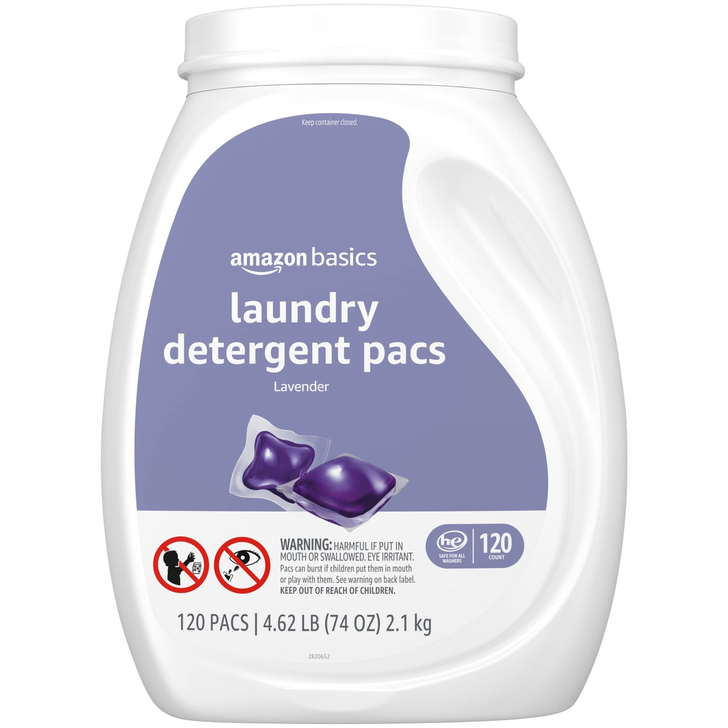 Amazon Basics Laundry Detergent Pacs, Lavender Scent, HE Compatible, 120 Count