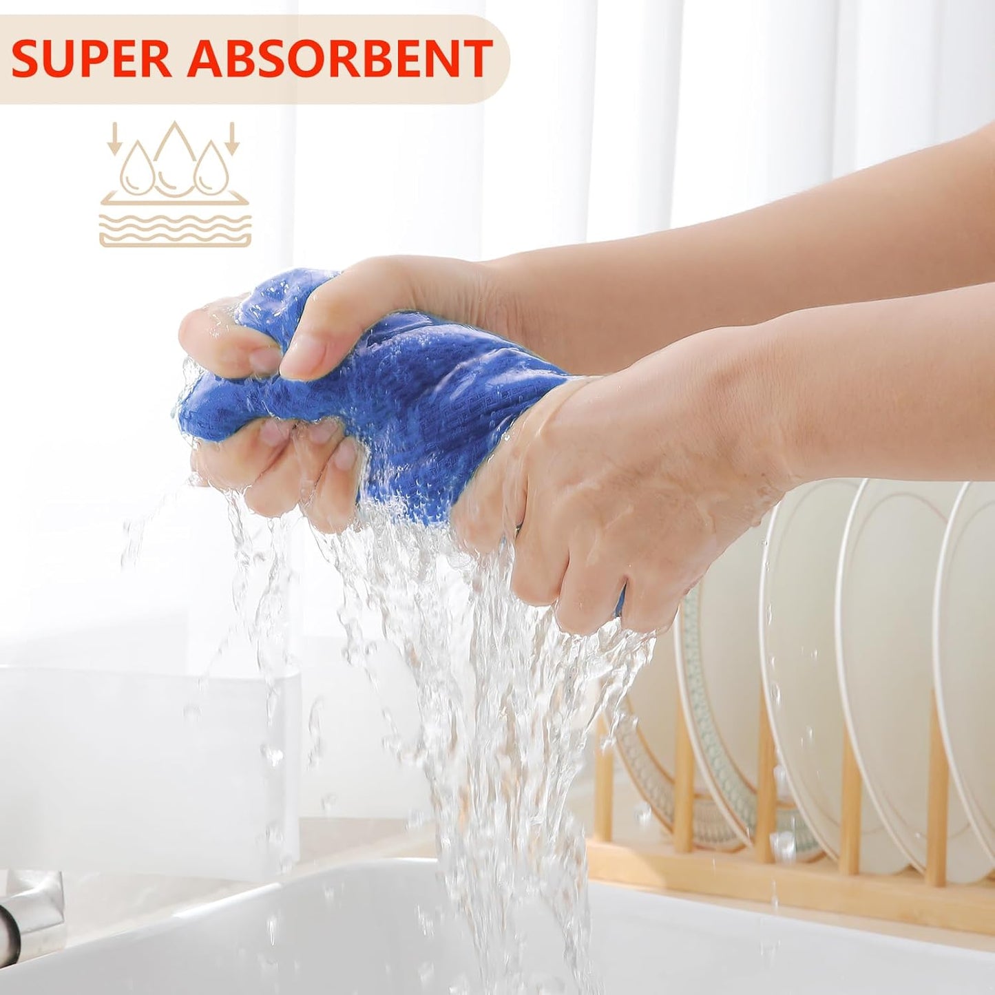 Homaxy 100% Cotton Waffle Weave Kitchen Dish Towels, Ultra Soft Absorbent Quick Drying Cleaning Towel, 13 x 28 Inches, 4-Pack, Blueberry