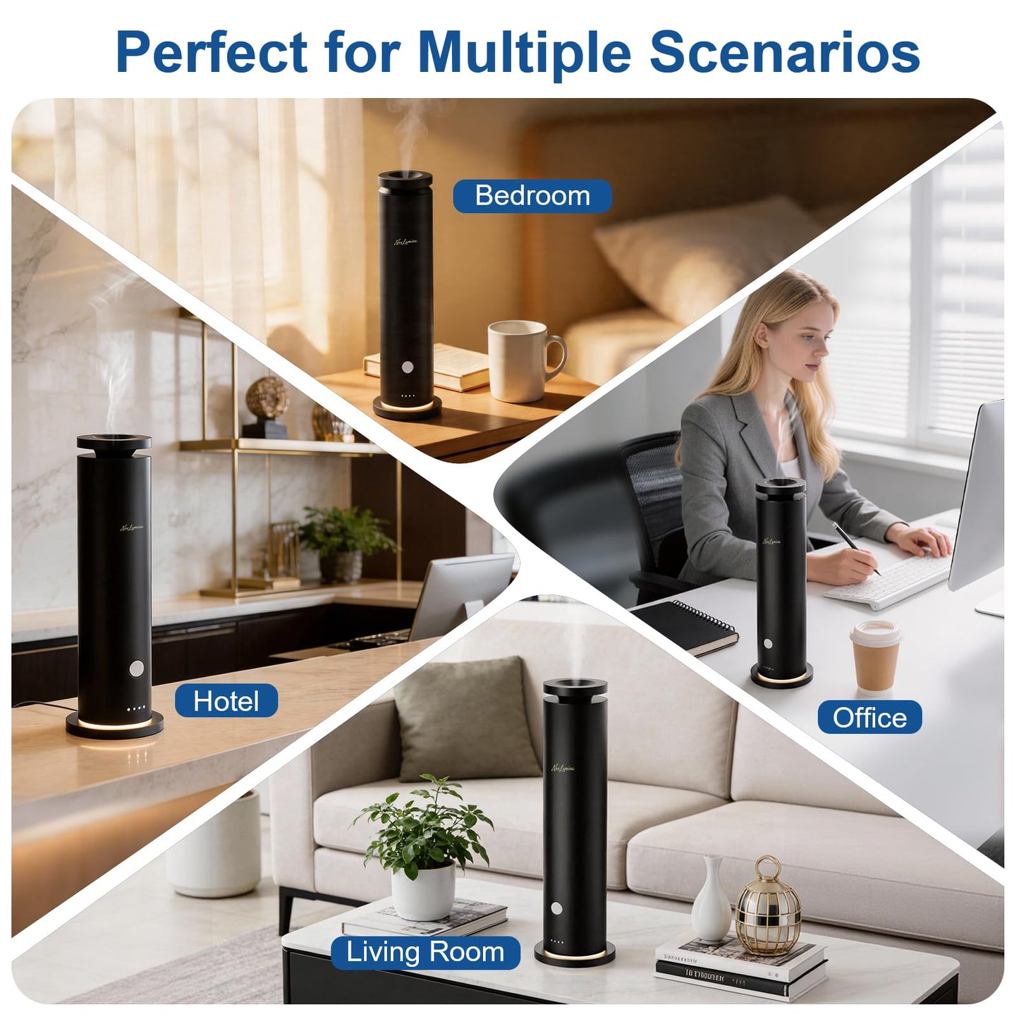 NoxLumina Waterless Diffuser Pro with 5 Scent Oils, Luxury Hotel-Class Essential Oil Diffuser