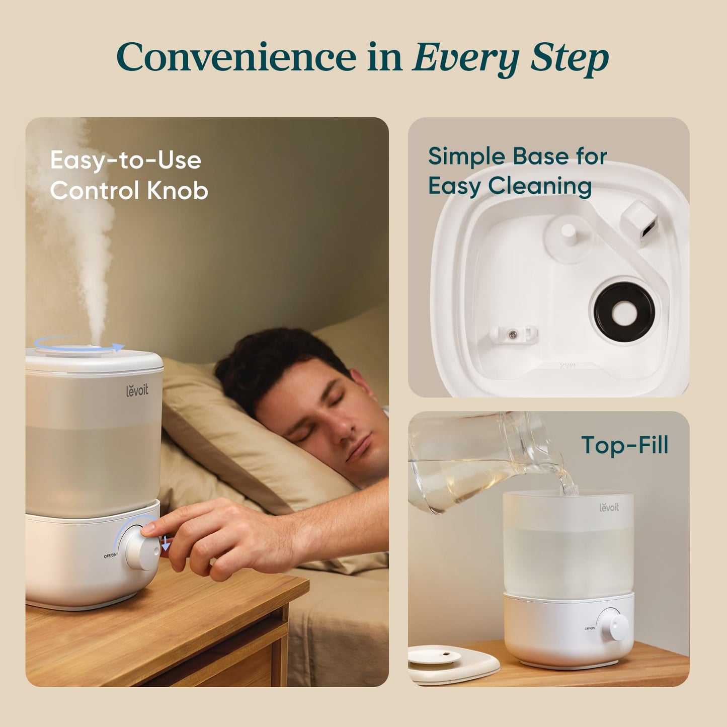 Levoit Top Fill Humidifiers for Bedroom, 2.5L Tank for Large Room, 28dB